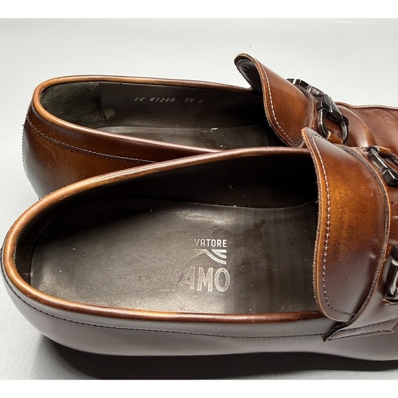 Salvatore Ferragamo Loafers Mens 8.5 D Brown Leather Gancini Bit Shoes 61269 - Picture 11 of 14
